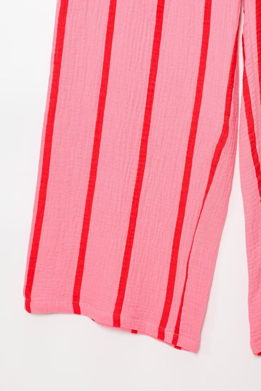 Pink Striped Wide-Leg Trousers with Elastic Waist