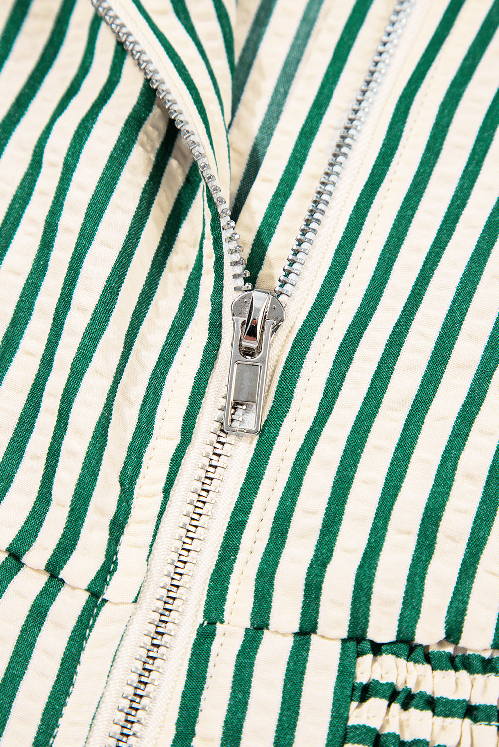Women's Green Stripe V Neck Zip Front Summer Midi Dress