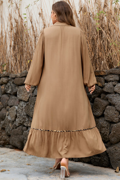 Women's Brown V Neckline Plus Size Summer Maxi Dress