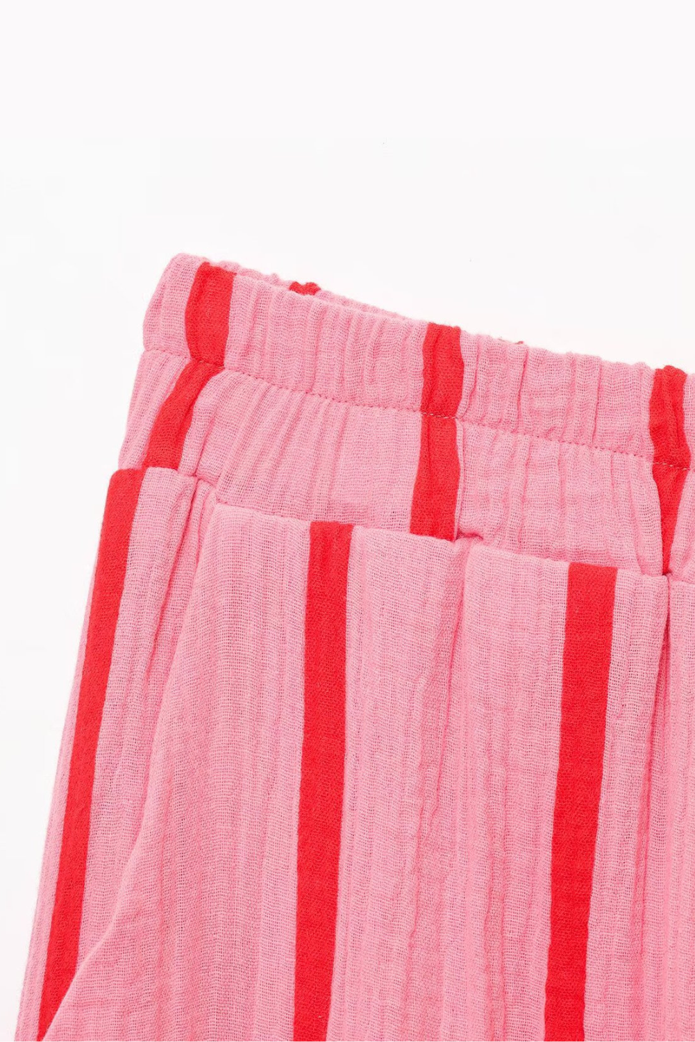 Pink Striped Wide-Leg Trousers with Elastic Waist