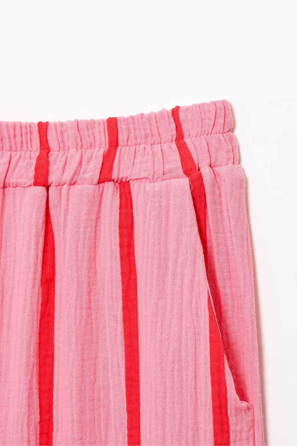 Pink Striped Wide-Leg Trousers with Elastic Waist