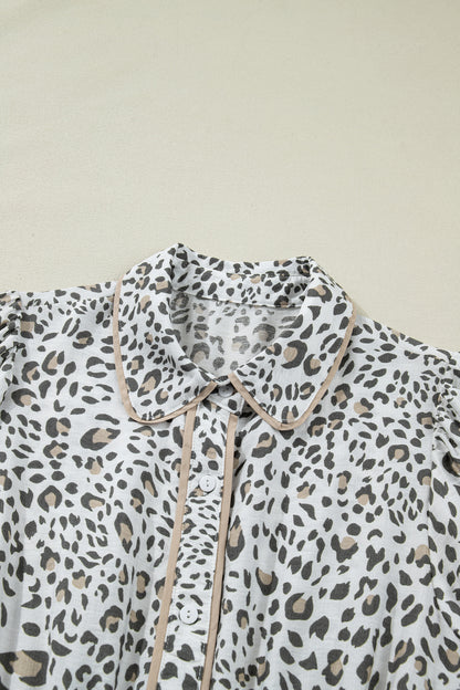 Women's Leopard Button Front Short Sleeve Summer Midi Dress