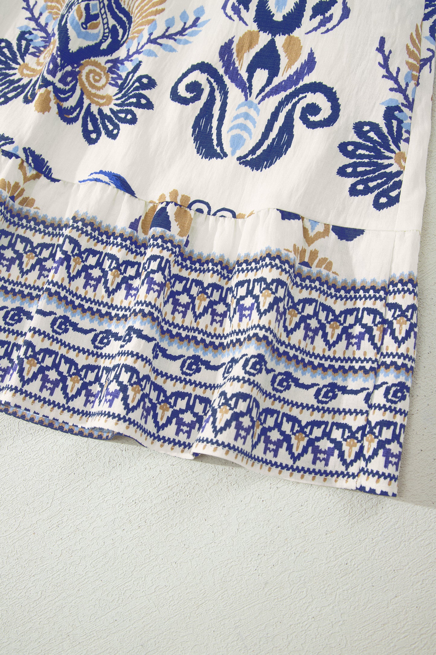 Women's Blue Boho Floral Ruffled Sleeve Summer Mini Dress
