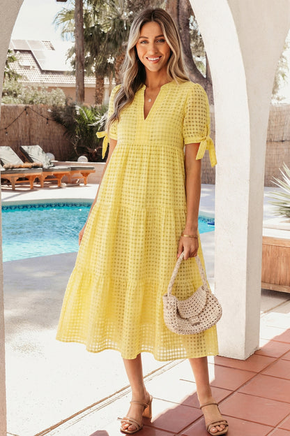 Women's Yellow Short Sleeve Summer Midi Dress