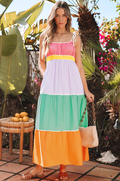 Women's Multicolour Self-tie Straps Summer Maxi Dress