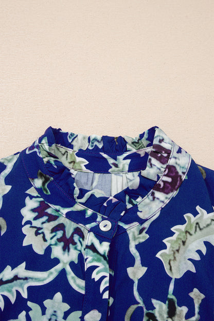 Women's Blue Floral Half Sleeve Summer Maxi Dress