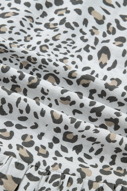 Women's Leopard Button Front Short Sleeve Summer Midi Dress