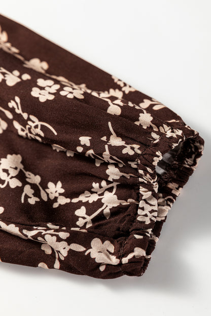 Women's Brown Floral Long Sleeve Summer Mini Dress