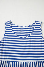 Sky Blue Stripe U Neck Sleeveless Loose Fit Mini Dress