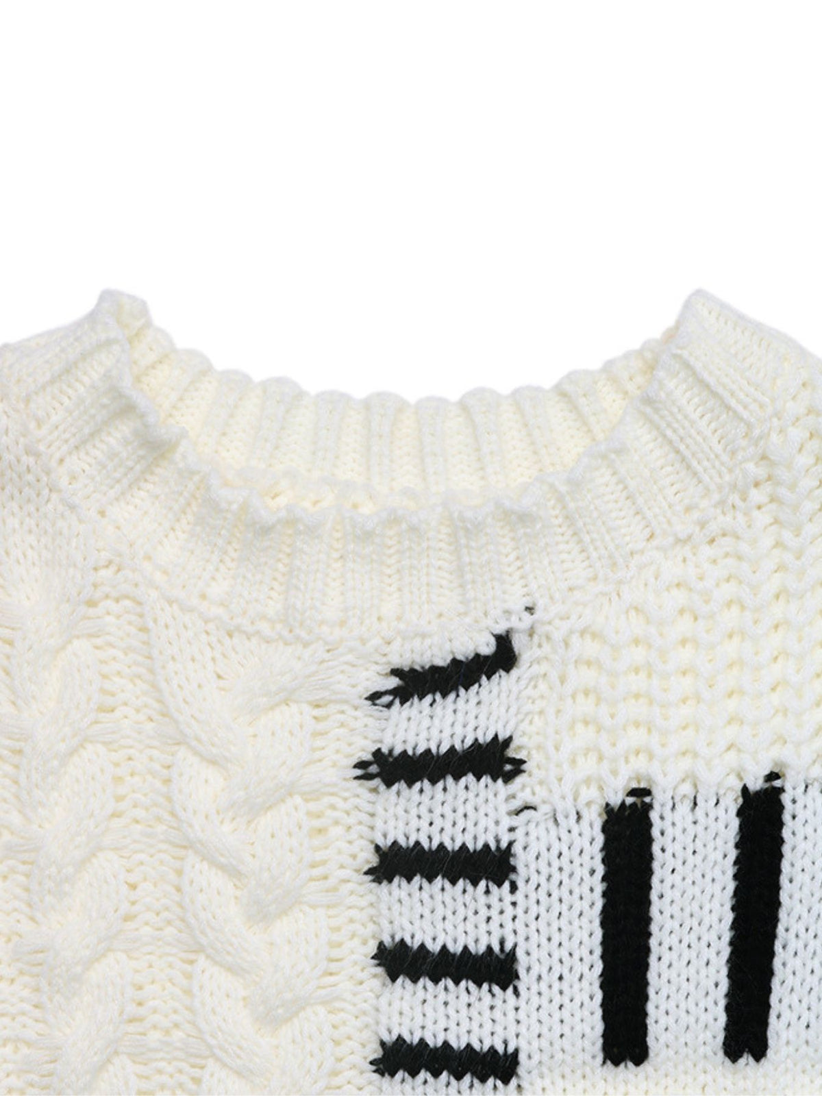 Contrast Stitch Patchwork Cable Knit Jumper