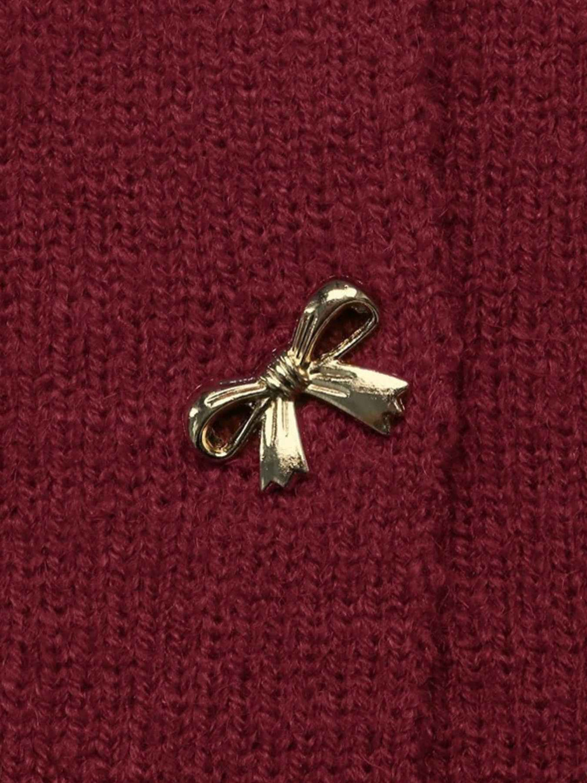 Gold Bow Button Crew Neck Soft Knit Cardigan