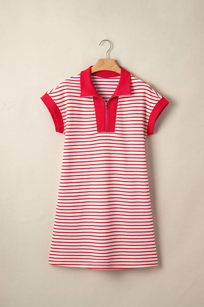 Women's Red Stripe Summer Mini Dress with Pockets