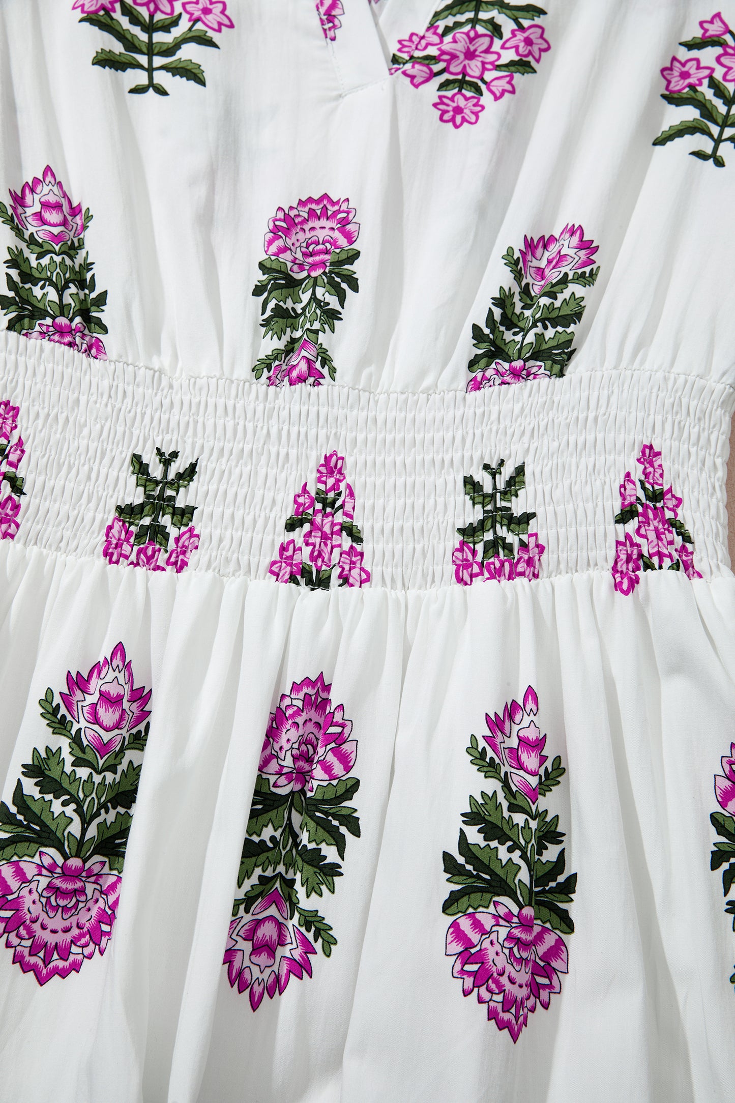 Women's White Floral Split Neck Summer Maxi Dress