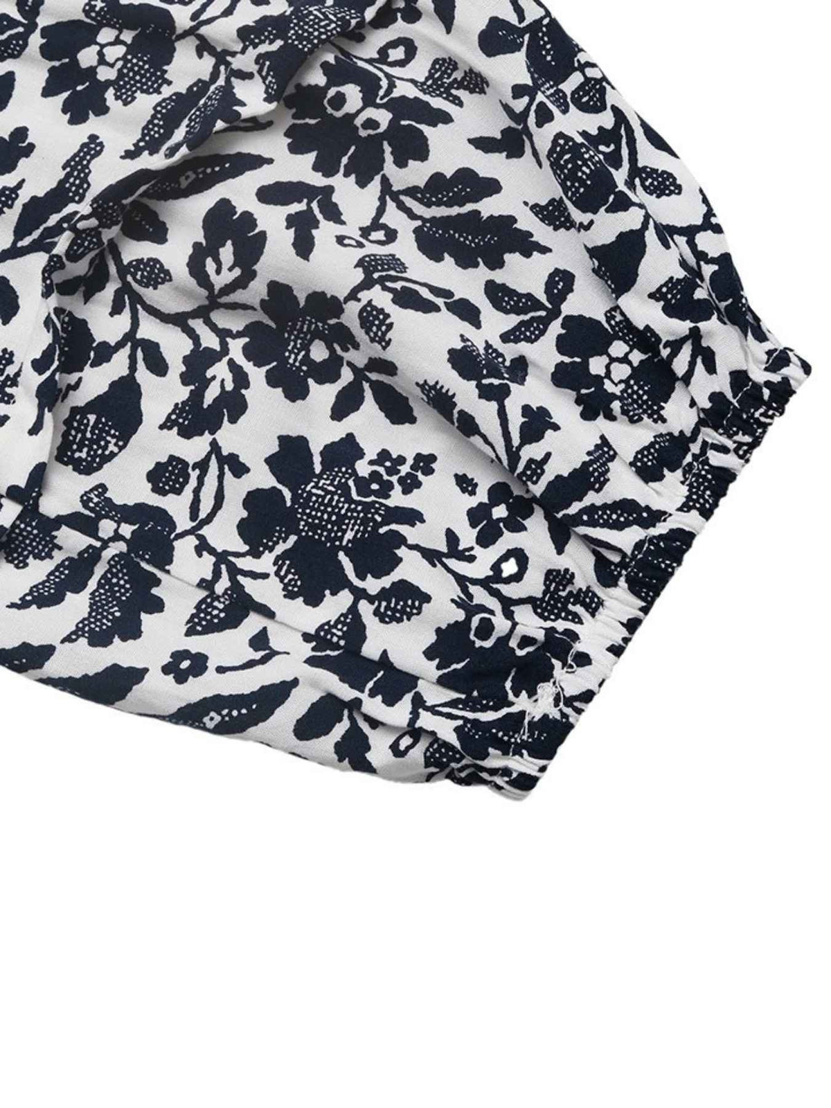 Lace Insert Balloon Sleeve Tie Neck Ditsy Floral Blouse