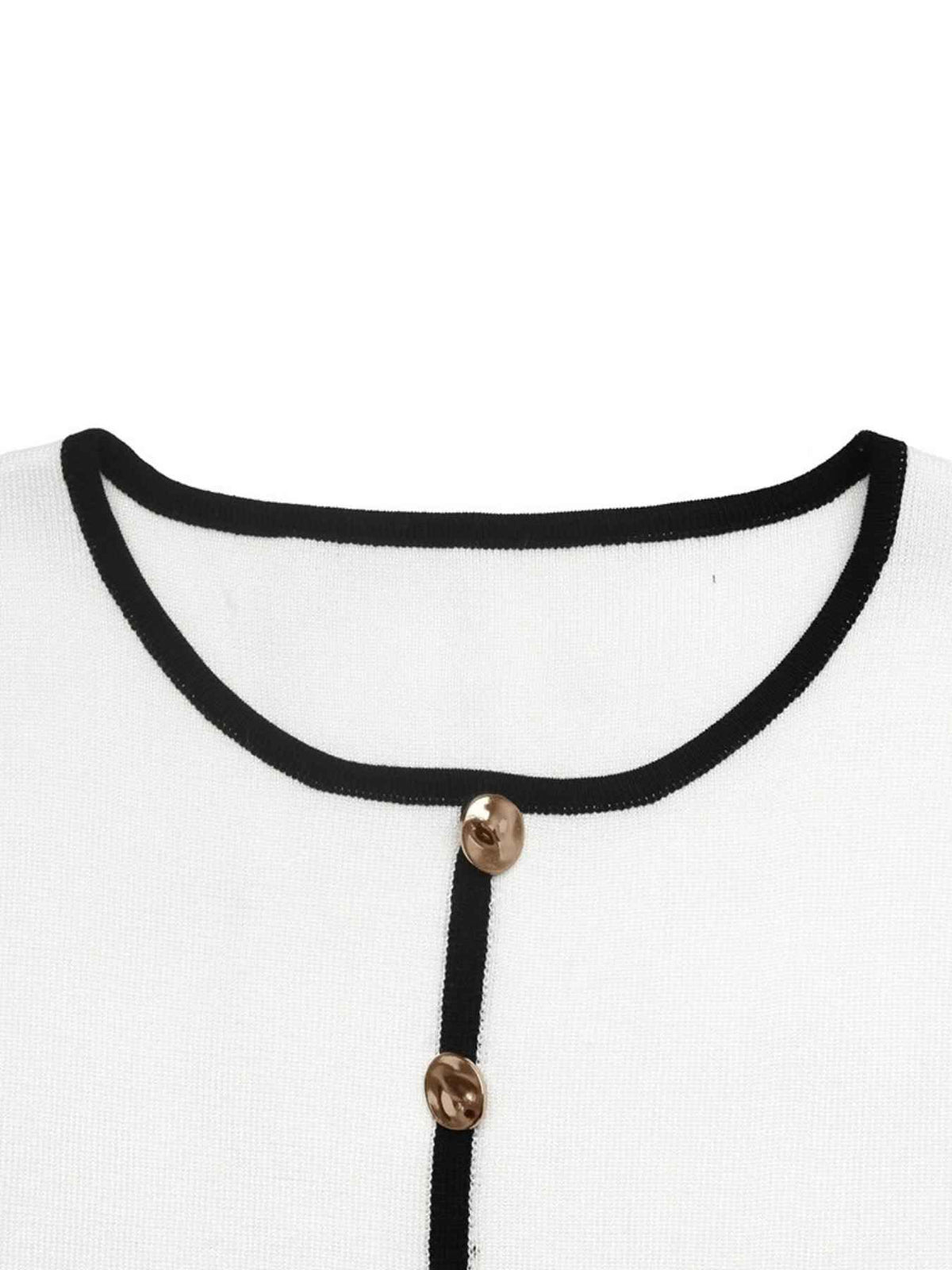 Gold Button Contrast Trim Split Hem Fitted Knit Top