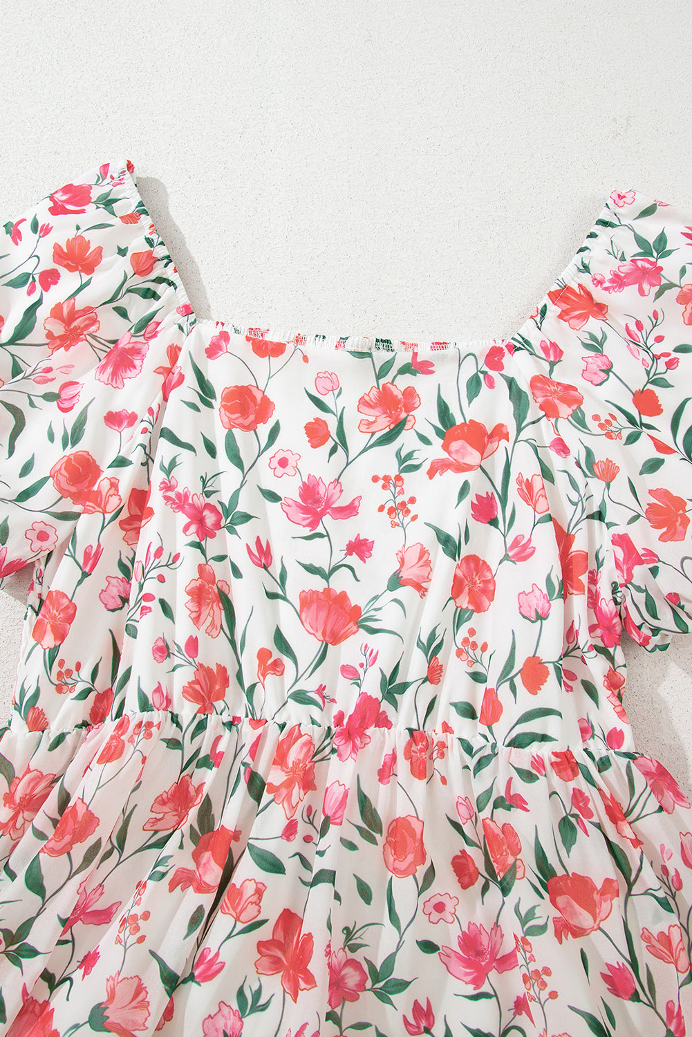 Women's Pink Floral Puff Sleeve Summer Maxi Dress