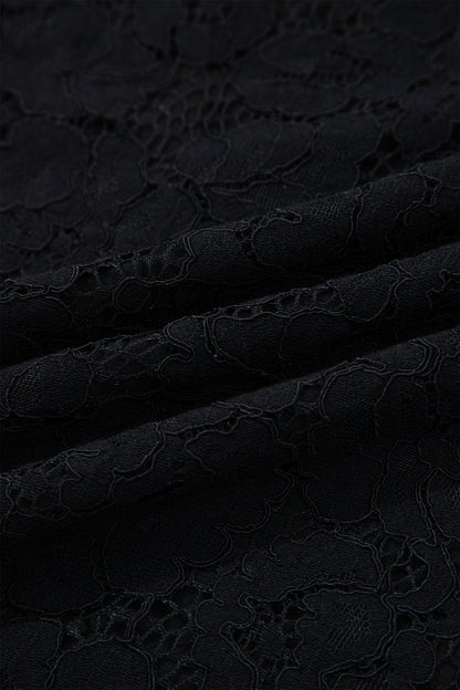 Women's Black Floral Lace Overlay Short Sleeve Summer Maxi Dress