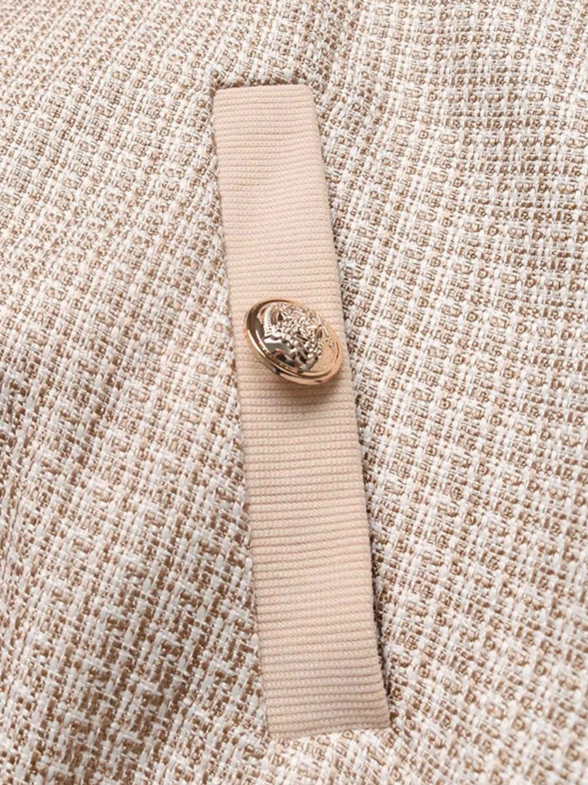 Gold Button Ribbed Trim Pocket Tweed Bomber Jacket