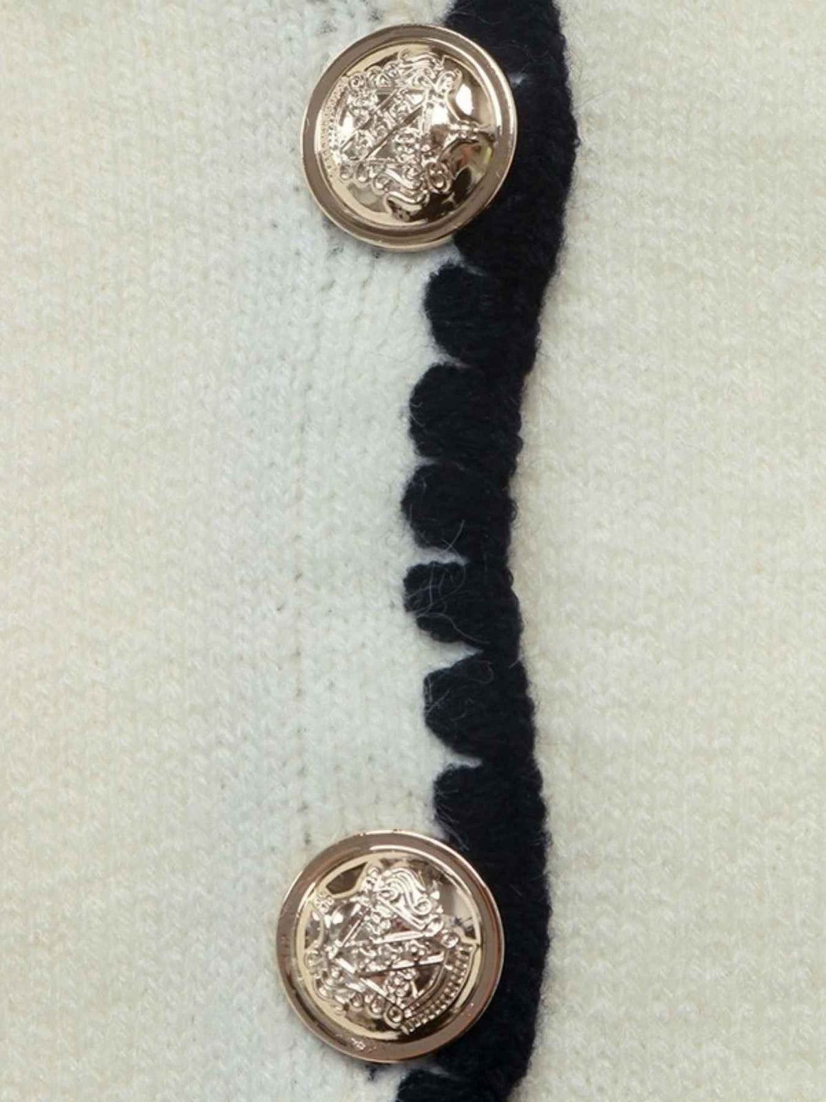 Gold Button Blanket Stitch V Neck Cropped Cardigan