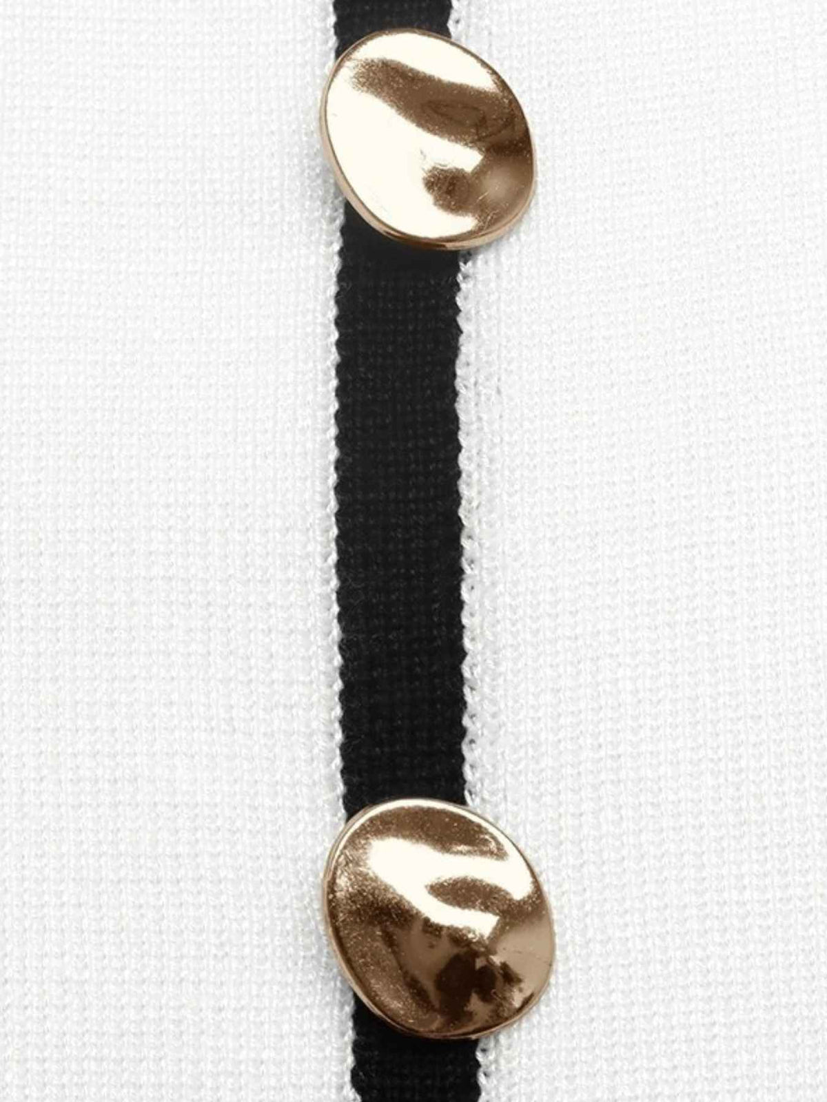 Gold Button Contrast Trim Split Hem Fitted Knit Top
