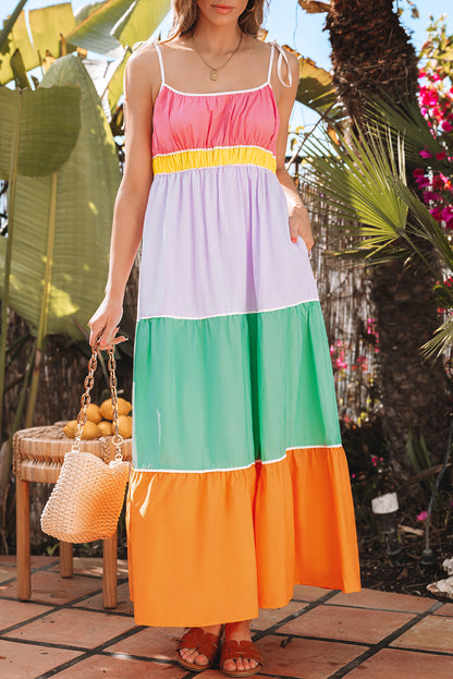 Women's Multicolour Self-tie Straps Summer Maxi Dress