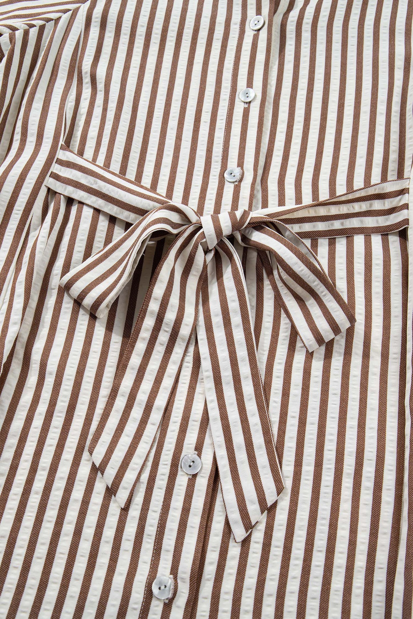 Women's Brown Stripe Puff Sleeve Summer Mini Dress