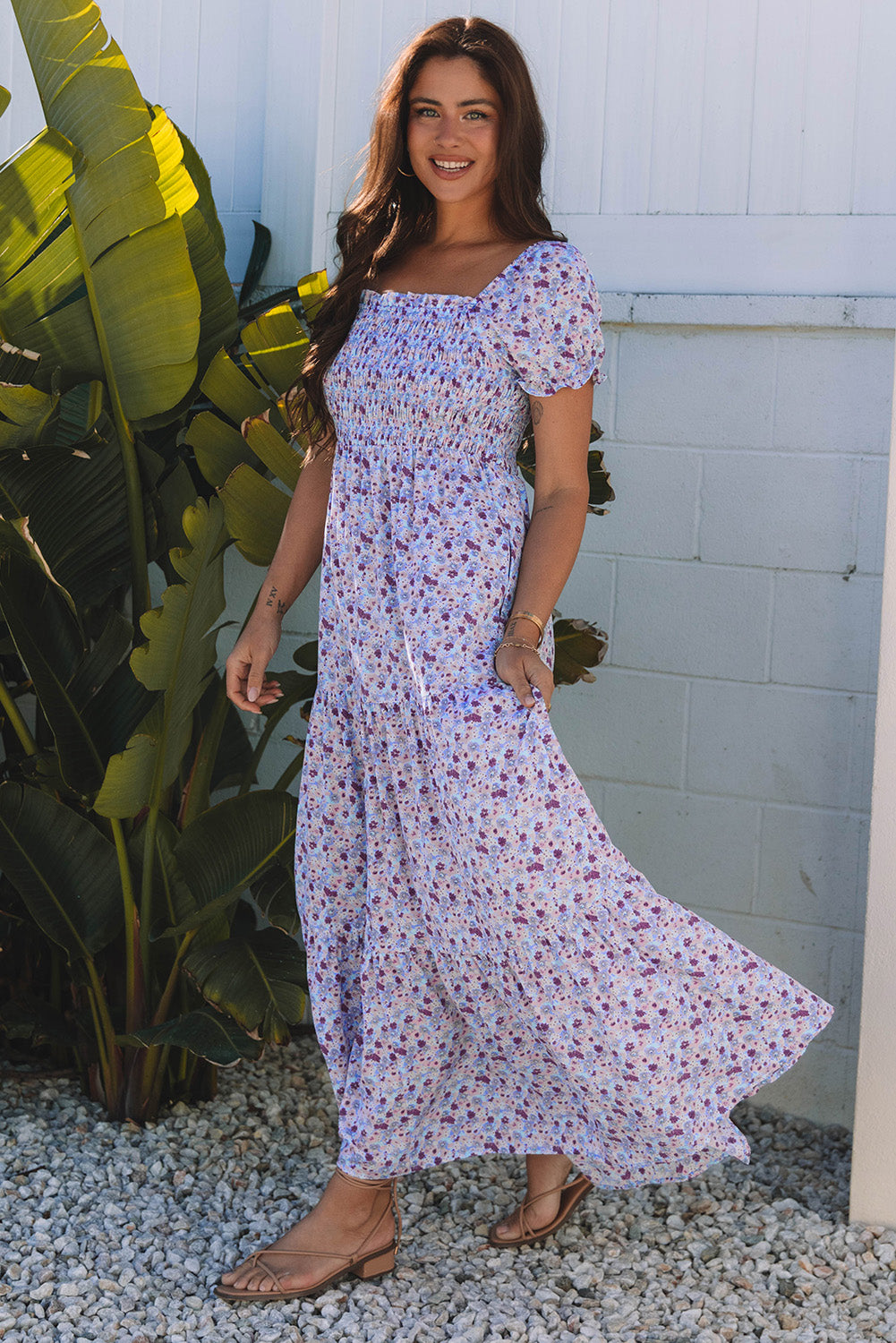 Women's Purple Floral Summer Maxi Dress