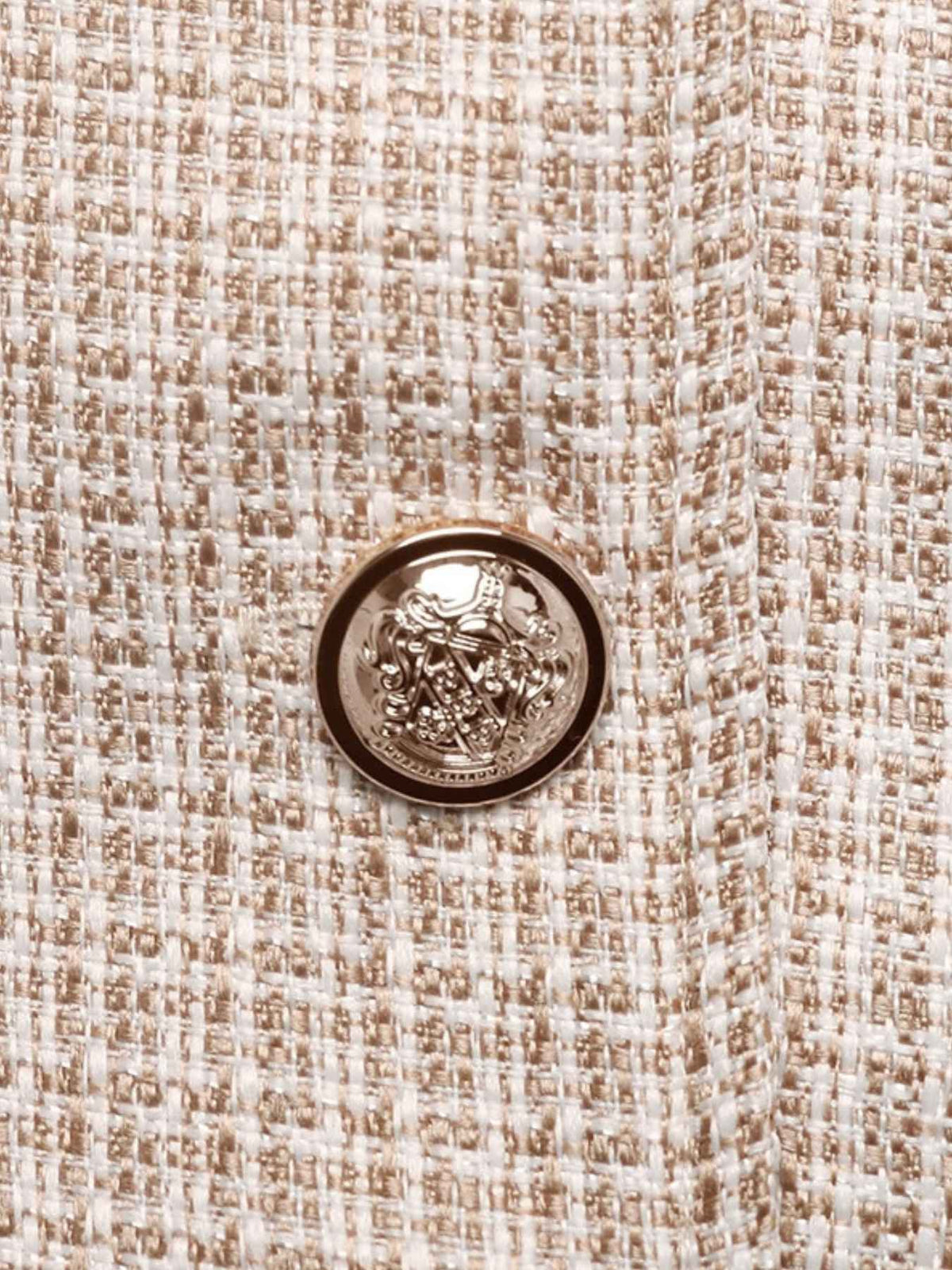 Gold Button Ribbed Trim Pocket Tweed Bomber Jacket
