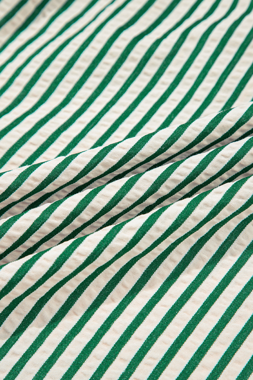 Women's Green Stripe V Neck Zip Front Summer Midi Dress
