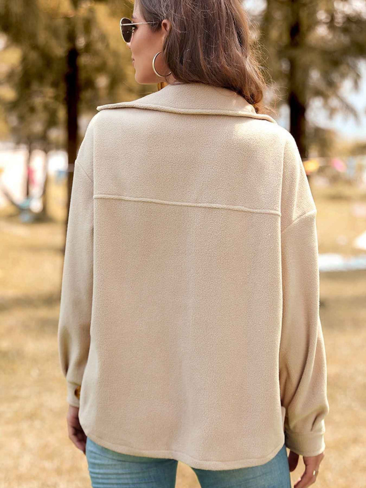 Button Through Flap Pocket Oversized Fleece Shacket