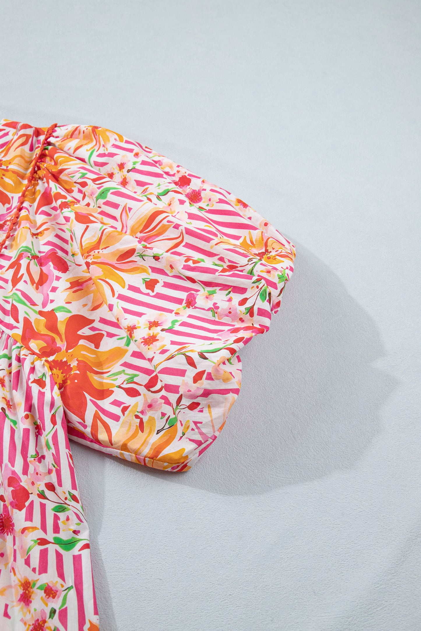 Women's Pink Floral Puff Sleeve Summer Mini Dress