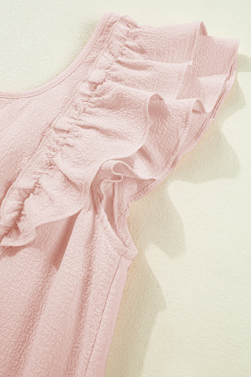Women's Light Pink Textured Flutter Sleeve Summer Mini Dress