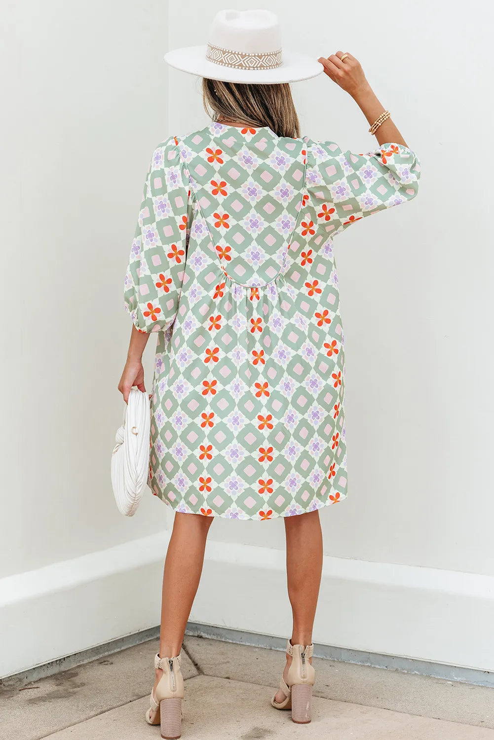 Green Floral Geometric Mini Dress