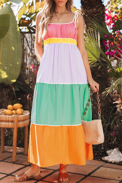 Women's Multicolour Self-tie Straps Summer Maxi Dress