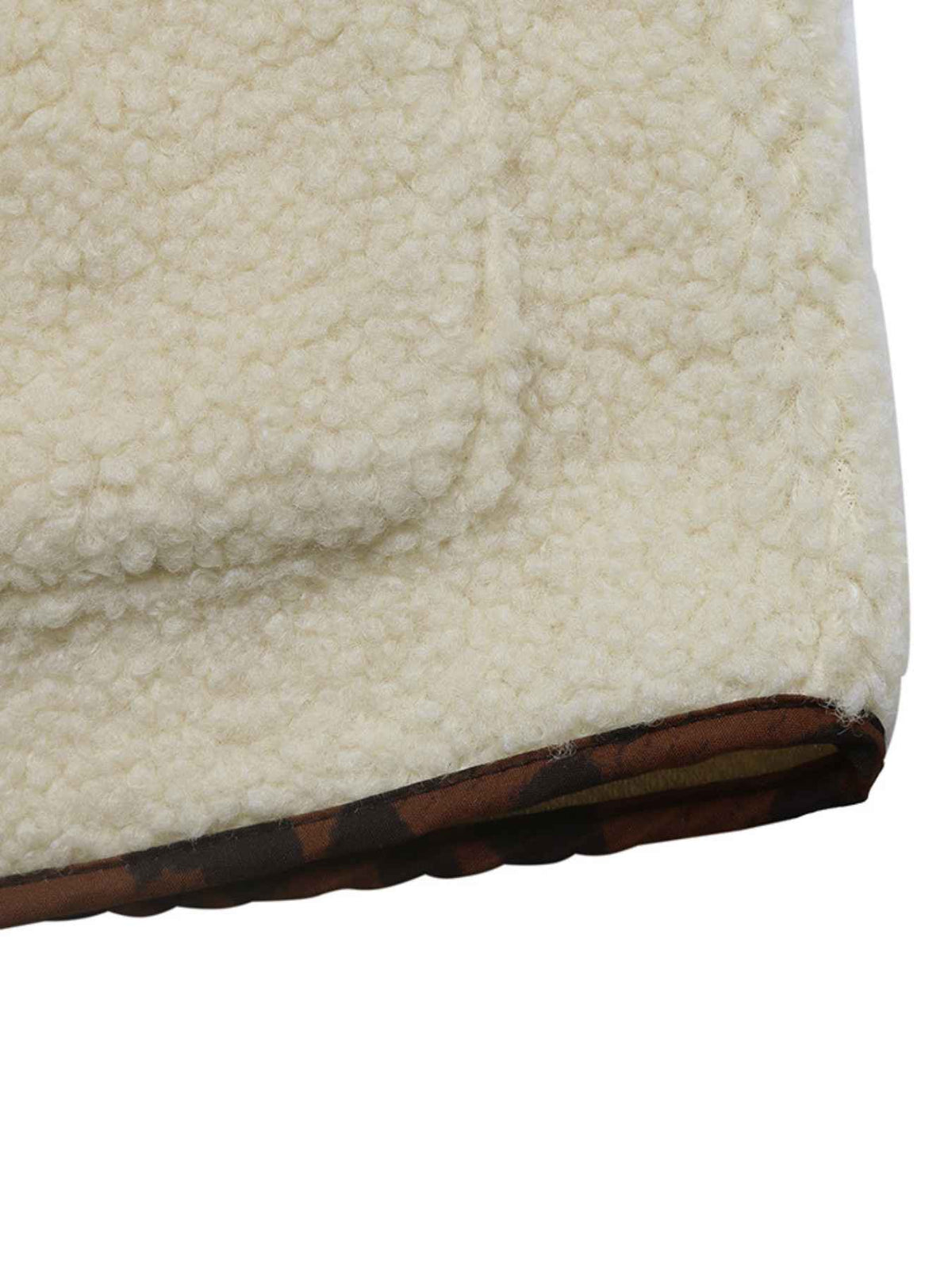 Cream Teddy Fleece Jacket with Leopard Print Trim & Buttons