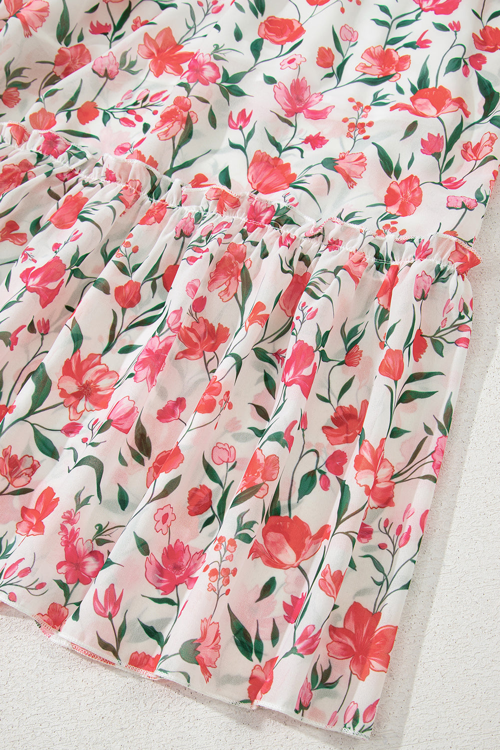 Women's Pink Floral Puff Sleeve Summer Maxi Dress