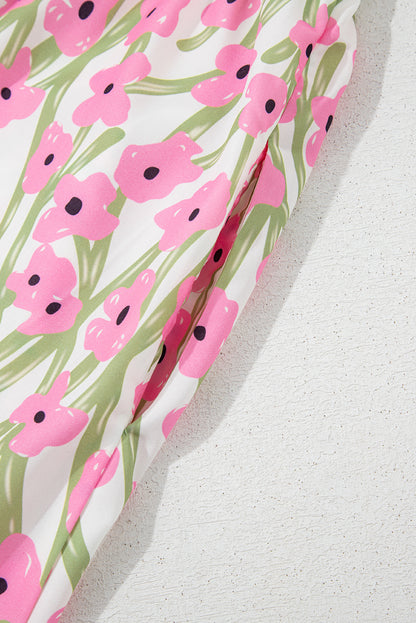 Women's Pink Floral Square Neck Summer Maxi Dress