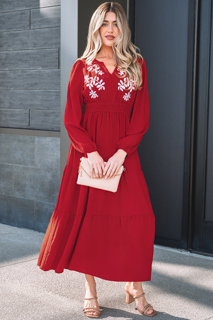 Women's Red Long Sleeve Summer Maxi Dress