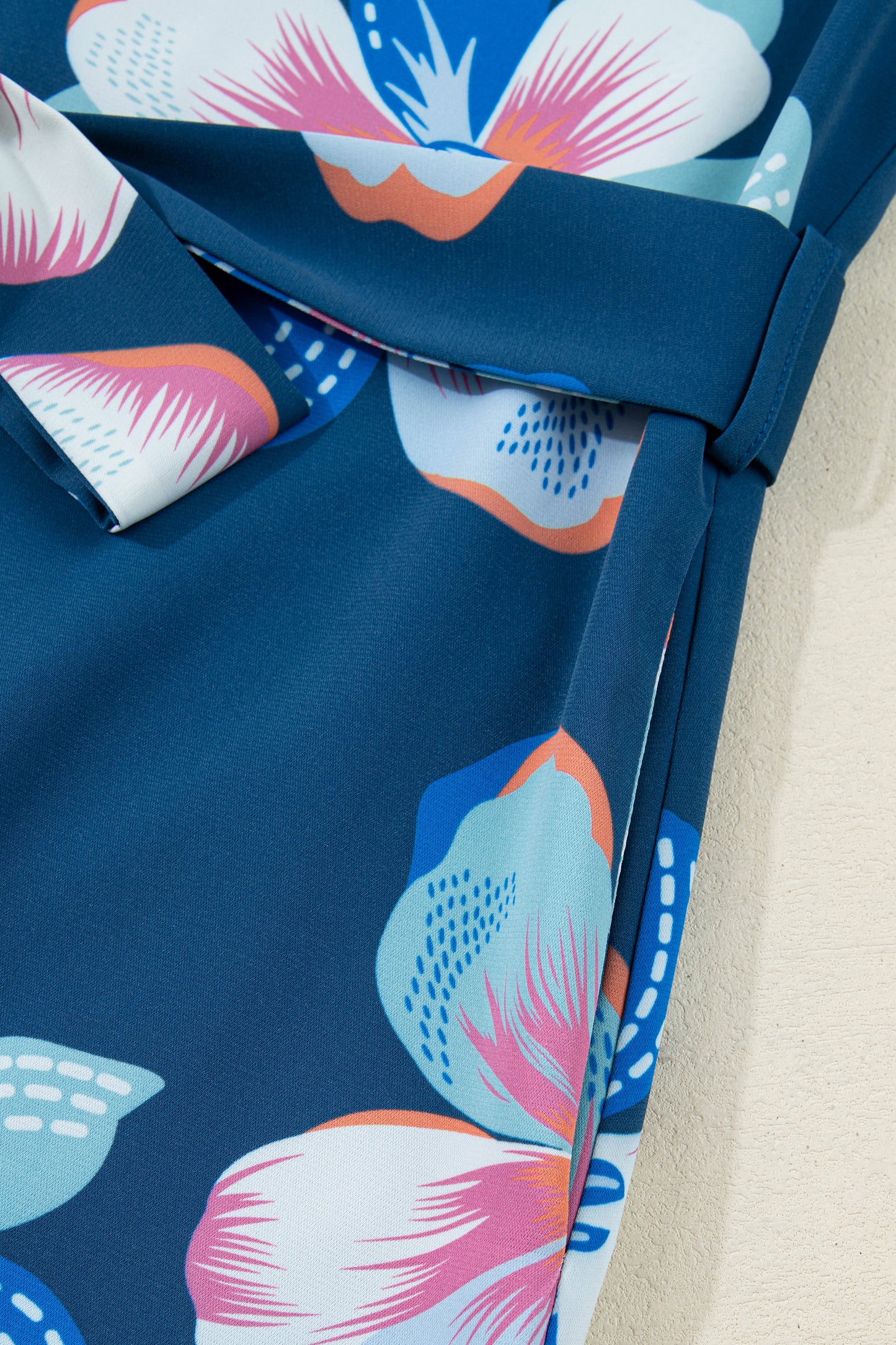 Women's Blue Floral Short Puff Sleeve Summer Midi Dress