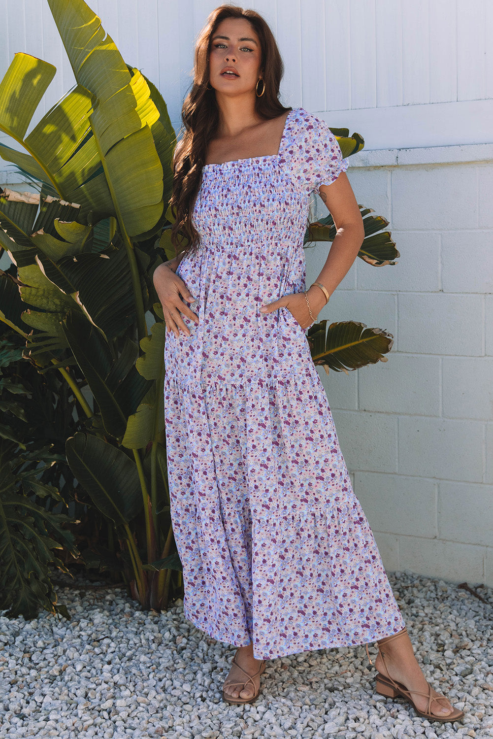 Women's Purple Floral Summer Maxi Dress
