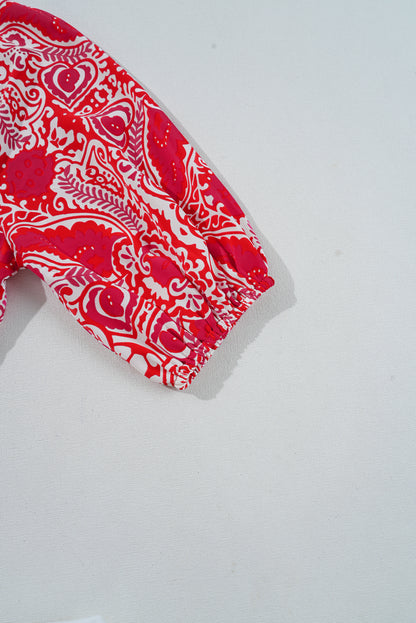 Women's Red Puff Sleeve Summer Maxi Dress