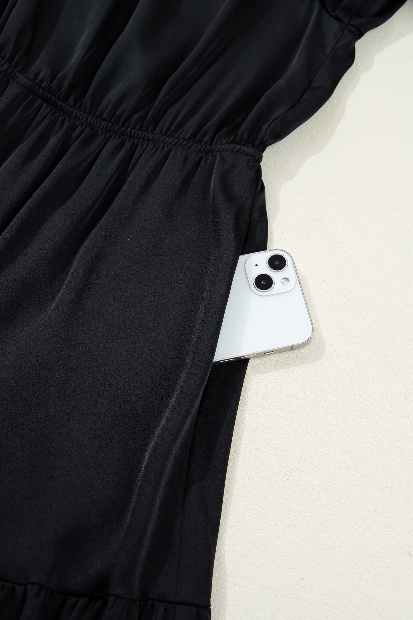 Women's Black Flounced Bracelet Sleeve Summer Midi Dress
