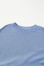 Sky Blue Stripe Patchwork Pleated High Waist Loose Mini Dress