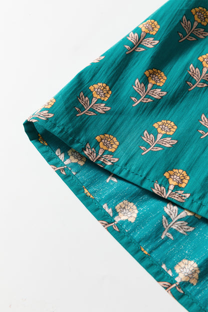 Women's Green Floral V Neck Short Sleeve Summer Mini Dress