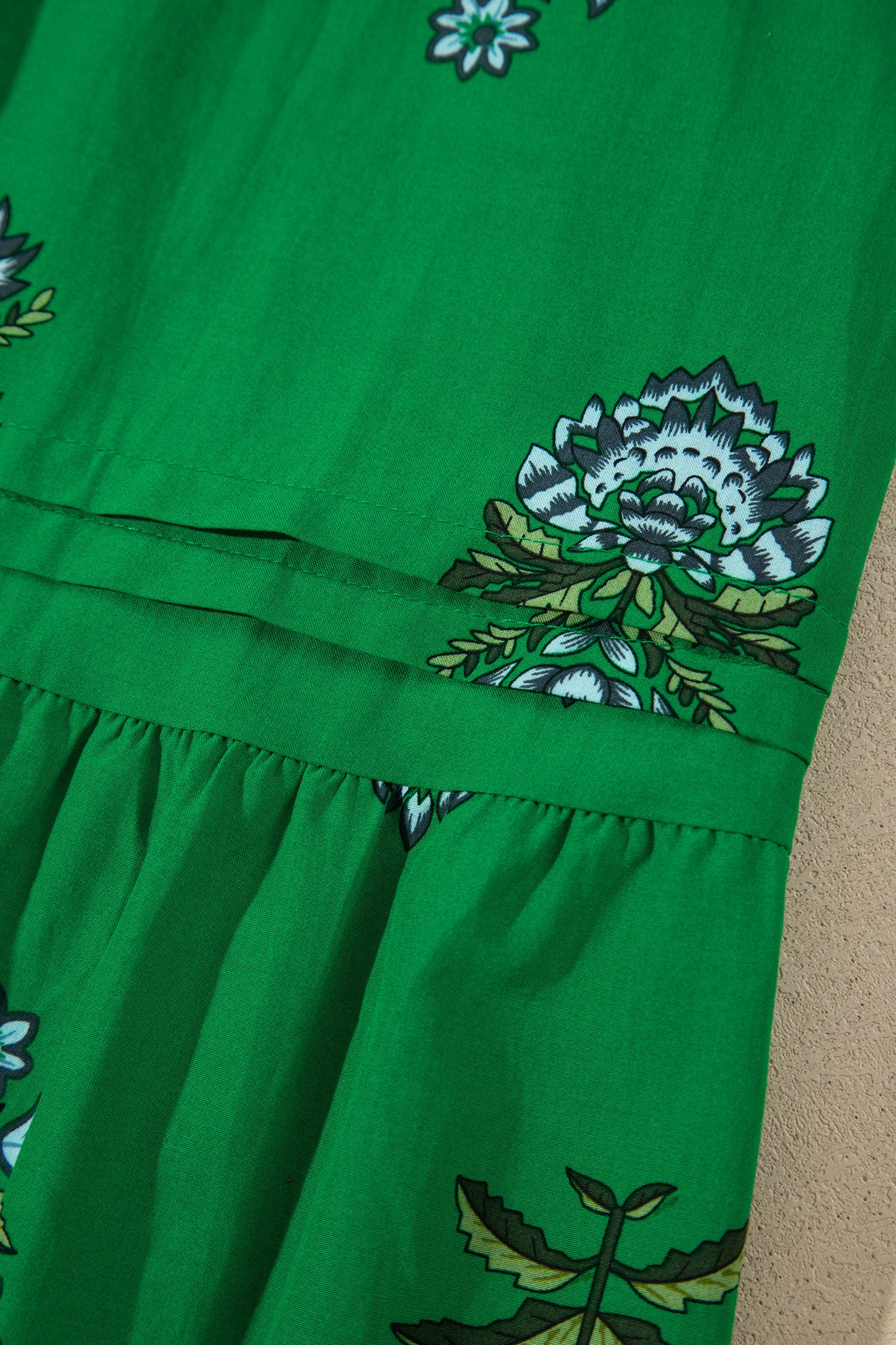 Women's Green Floral High Waist Summer Maxi Dress