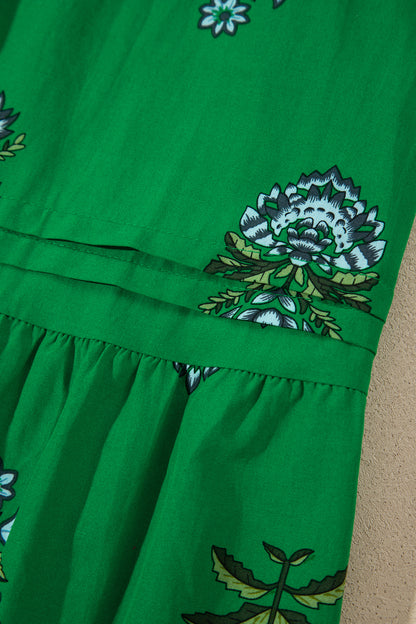 Women's Green Floral High Waist Summer Maxi Dress