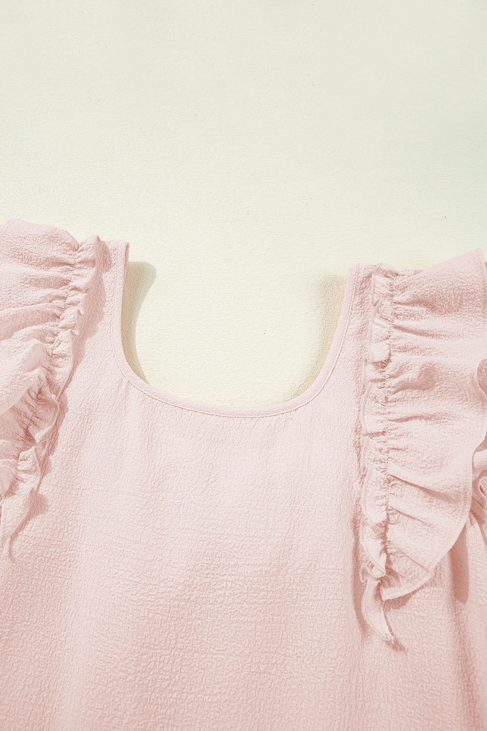 Women's Light Pink Textured Flutter Sleeve Summer Mini Dress