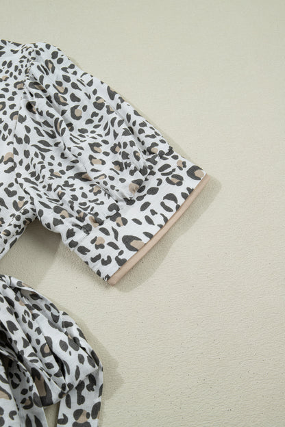 Women's Leopard Button Front Short Sleeve Summer Midi Dress