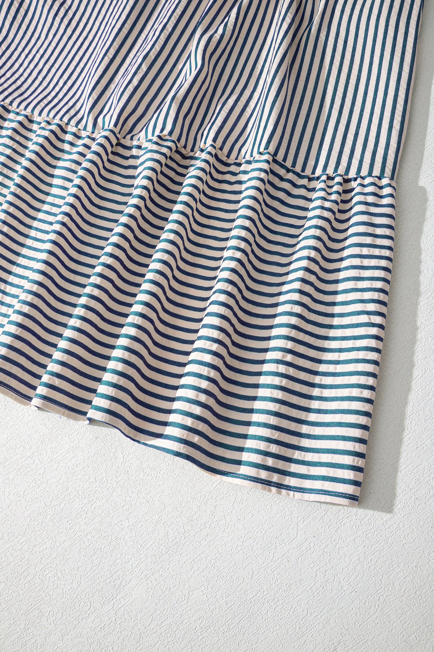 Women's Green Stripe Short Sleeve Summer Midi Dress
