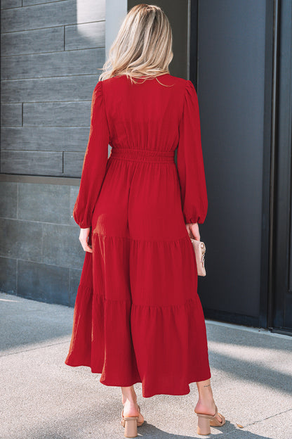 Women's Red Long Sleeve Summer Maxi Dress